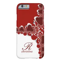 Red White Tribal Lace Fractals Monogram Barely There iPhone 6 Case