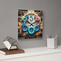 Golden Bloom: Fifth Anniversary Floral Circle Square Wall Clock