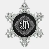 Elegant Goth Initial M Snowflake Ornament