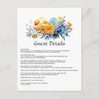 Blue, Orange & Yellow Floral Wedding Guest Details Enclosure Card