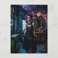 Woman With Purple Hair in the Costume Shop Postcard