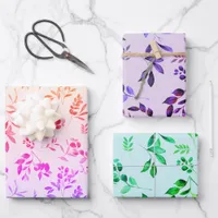 Neon Rainbow Botanical Eucalyptus Wrapping Paper Sheets