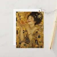 A Joyful Lady With Pizza Slice Postcard