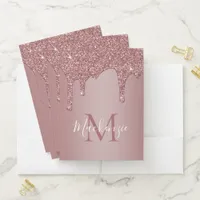 Girly Rose Gold Sparkle Glitter Drips Monogram Pocket Folder