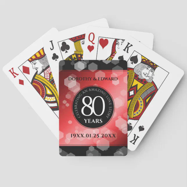 Elegant 80th Ruby Wedding Anniversary Celebration Poker Cards