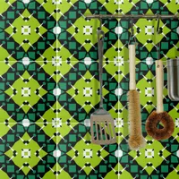 Elegant Lime Green Black & White Geometric Pattern Ceramic Tile