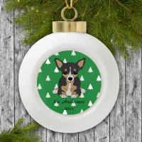 Tri-Color Chihuahua White Christmas Trees Ceramic Ball Christmas Ornament