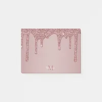Chic Rose Gold Sparkle Glitter Drips Monogram Post-it Notes