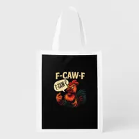 F Caw F Funny Angry Rooster Graphic Retro Style Grocery Bag