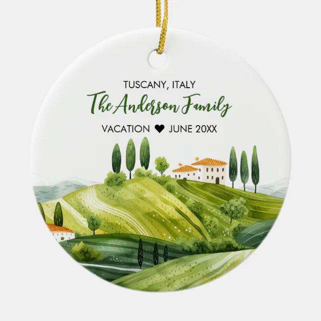 Cute Watercolor Illustration of Tuscany Italy Ceramic Ornament