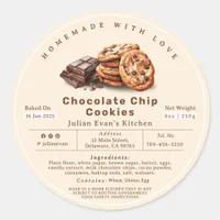 Homemade Chocolate Chip Cookies Cottage Food Law Classic Round Sticker