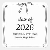 Elegant Whimsical Simple Bow Custom Graduation Square Sticker