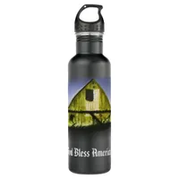 *~* Flag USA Wood Barn GOD BLESS AMERICA AP16 Stainless Steel Water Bottle