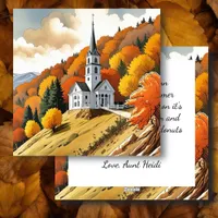 Church on a Hill in the Autumn Season Holiday Card