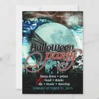 Bat Wings Moon Cemetery Halloween Party Invitation