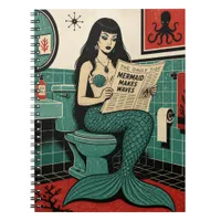 Mid Century Sea Siren on Toilet Reading Newspaper Notebook