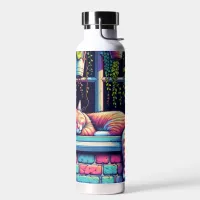 Sleepy Cat in Window Sill Ai Art Water Bottle