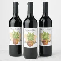 Tropical Pineapple Summer Watercolor Wedding Wine Label