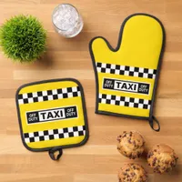 Taxi Driver Off Duty Yellow Cab Oven Mitt & Pot Holder Set