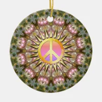 Green Pink Healing Light Peace Mandala Ceramic Ornament