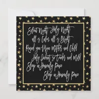 Silent Night Christmas Carol Gold Stars Black Holiday Card