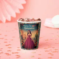 Vintage Quinceañera Red Dress Custom Name Talavera Paper Cups