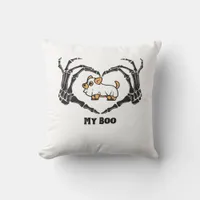 My Boo Chihuahua Costume With Skeleton Heart Hands Throw Pillow