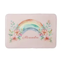 Pretty Watercolor Flowers and Rainbow Bath Mat