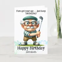*~* Senior Man Golf Swinging AP94 Birthday Card