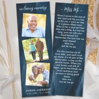Memorial 3 Photo Blue Sympathy Funeral Prayer Bookmarks