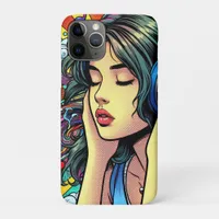 Girl Listening to Music on Headphones Psychedelic iPhone 11 Pro Case