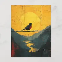 Beautiful Bird on a Wire in the Mountains Postcard