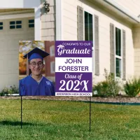 18" x 24" Photo Graduation Purple and White Sign