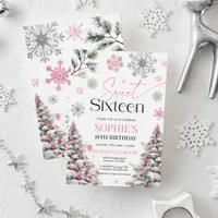 Sweet Sixteen Birthday Invitation, Winter Pink  Invitation