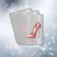 Pretty Pink Glittery High Heel Shoe on Silver | Pocket Folder