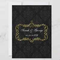 flourish black gold damask Christmas Invitations