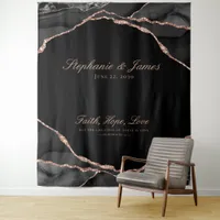 Elegant Black Rose Gold Foil Agate Wedding Tapestry