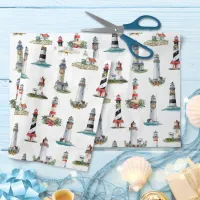 Nautical Christmas Lighthouses White Tissue Paper