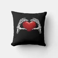 Skeleton Hands Holding A Red Heart Warm Highlight Throw Pillow