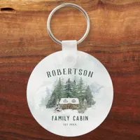 Family Cabin Forest Pine Trees Personalized Keychain