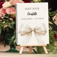 Guest book beige cream bow Quinceanera