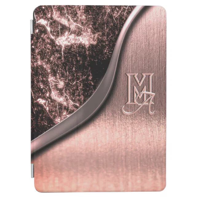 Pink brushed metal and metallic stone monogrammed iPad air cover