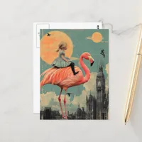 Child Rides on a Pink Flamingo Postcard