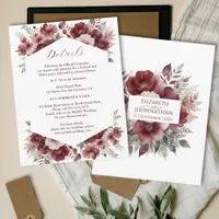 Burgundy Rustic Floral Watercolor Wedding Details  Enclosure Card