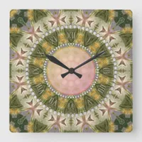 Groovy Forest Green Gold Square Wall Clock