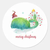 Cute Whale with Santa Hat Christmas Tree Classic Round Sticker