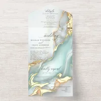 Luxe Opal Teal Gold Fluid Alcohol Ink All In One Invitation