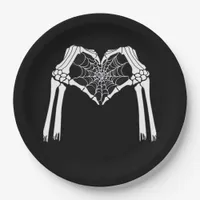 Skeleton Hands Cobweb Heart (White) Classic Paper Plates