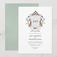 Rustic Woodland Heraldry Monogram Hare Wedding Invitation