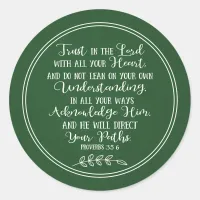 Rustic Green Bible Verse Christian Typography Classic Round Sticker